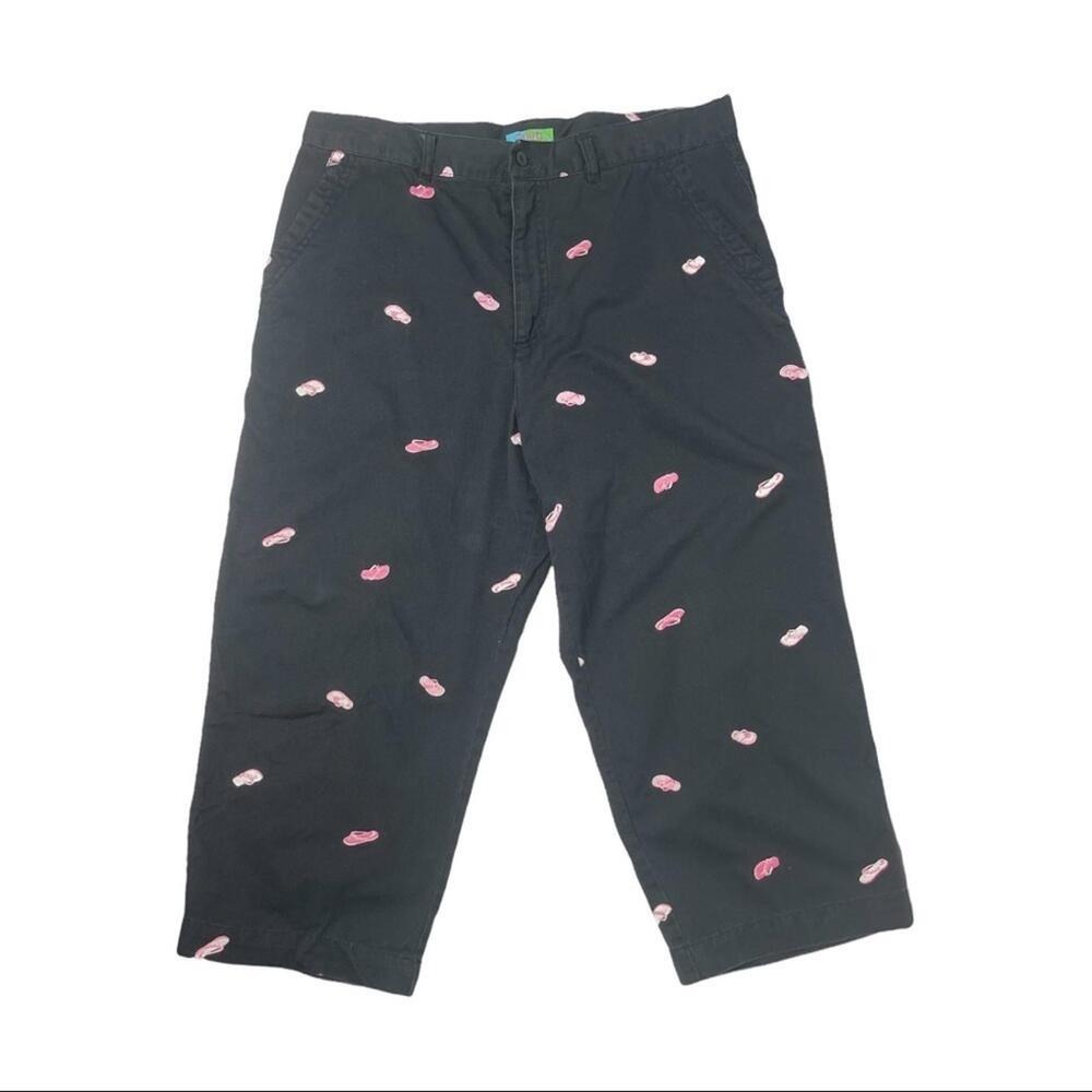 Tahiti Threads Womens Black Flip Flop Print Capri Pants Size‎ Medium
